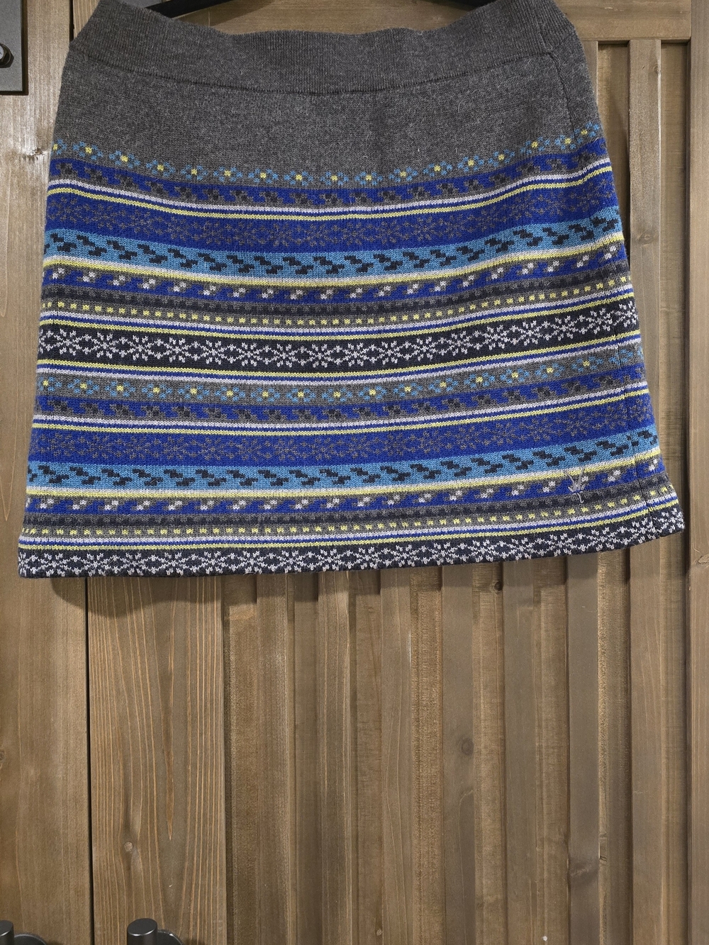 ibex Gray Mini Skirt with Blue Fair Isle Stripes - Picture 2 of 4